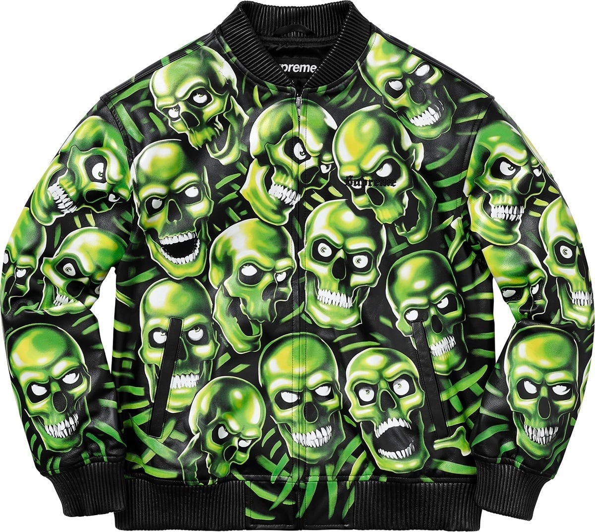 Skull Pile Leather Bomber Jacket